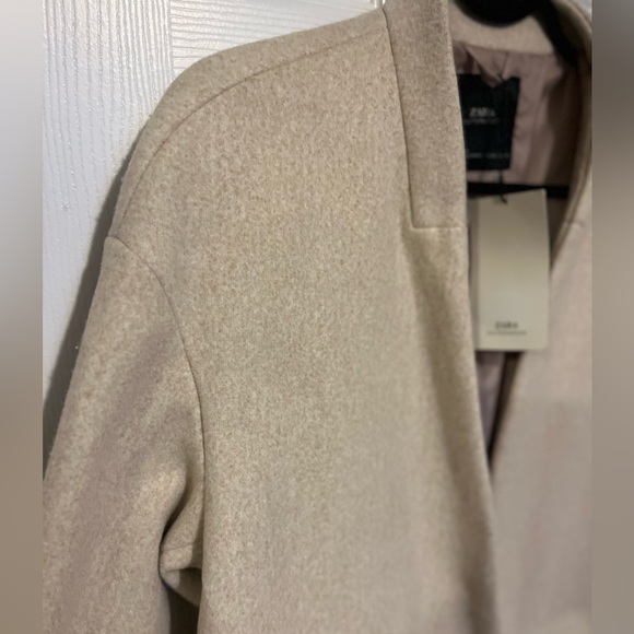 NWT Zara Outerwear Cream Tan Collarless Coat Sz L - Picture 11 of 11